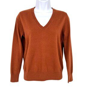 Galeries Lafayette Merino V-Neck Pullover Sweater Brown Rust Womens Size XS